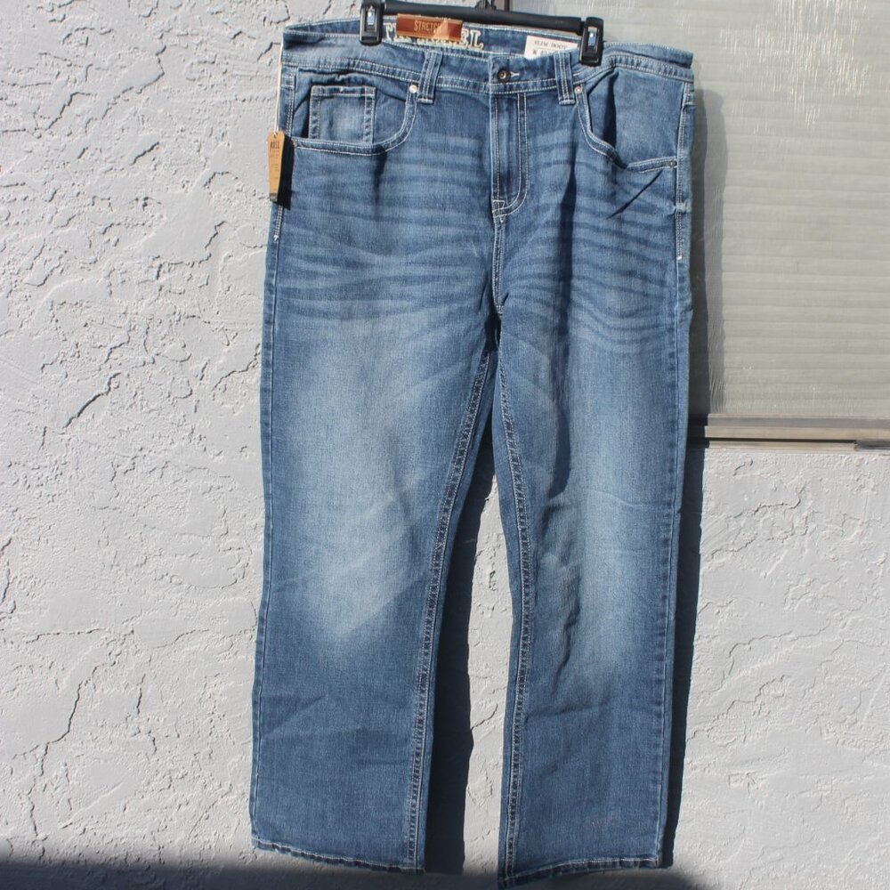 T.K Axel Blue Jeans Men Slim Boot Size 40 x 32 Stretch Medium Wash Denim NWT
